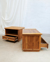 Load image into Gallery viewer, Pair Of Bamboo Reeded Bedside Tables
