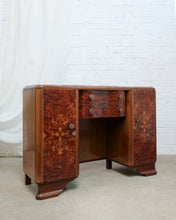 Load image into Gallery viewer, Burl Walnut Art Deco Desk With Pink Marble Top And Matching Chair
