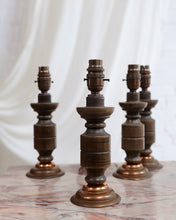 Load image into Gallery viewer, Hand Turned French Wooden Lamp With Copper Base
