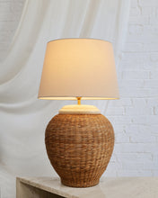 Load image into Gallery viewer, Huge Ceramic &amp; Rattan French Lamp

