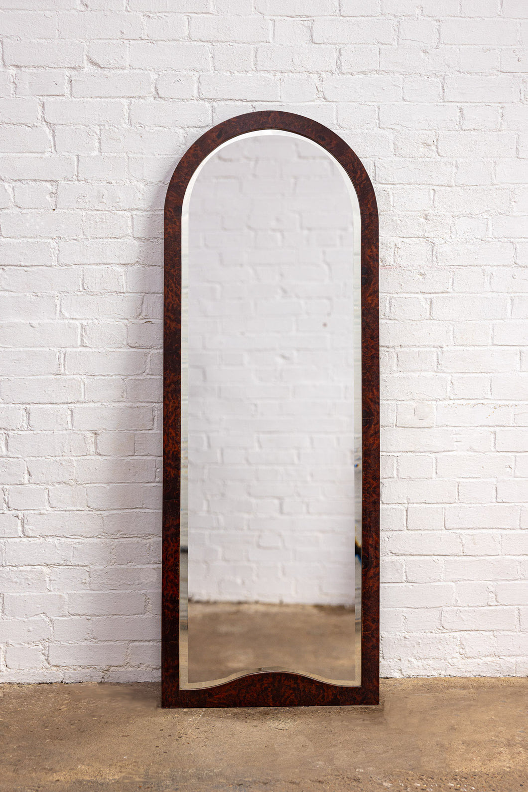 WALNUT VENEER ART DECO CURVED FLOOR MIRROR