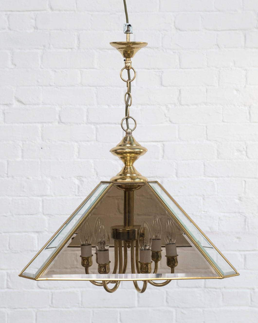SMOKED GLASS AND BRASS CEILING PENDANT
