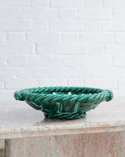 Load image into Gallery viewer, Extra Large Vallauris France Glazed Woven Ceramic Basket Emerald Green
