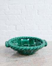 Load image into Gallery viewer, Extra Large Vallauris France Glazed Woven Ceramic Basket Emerald Green
