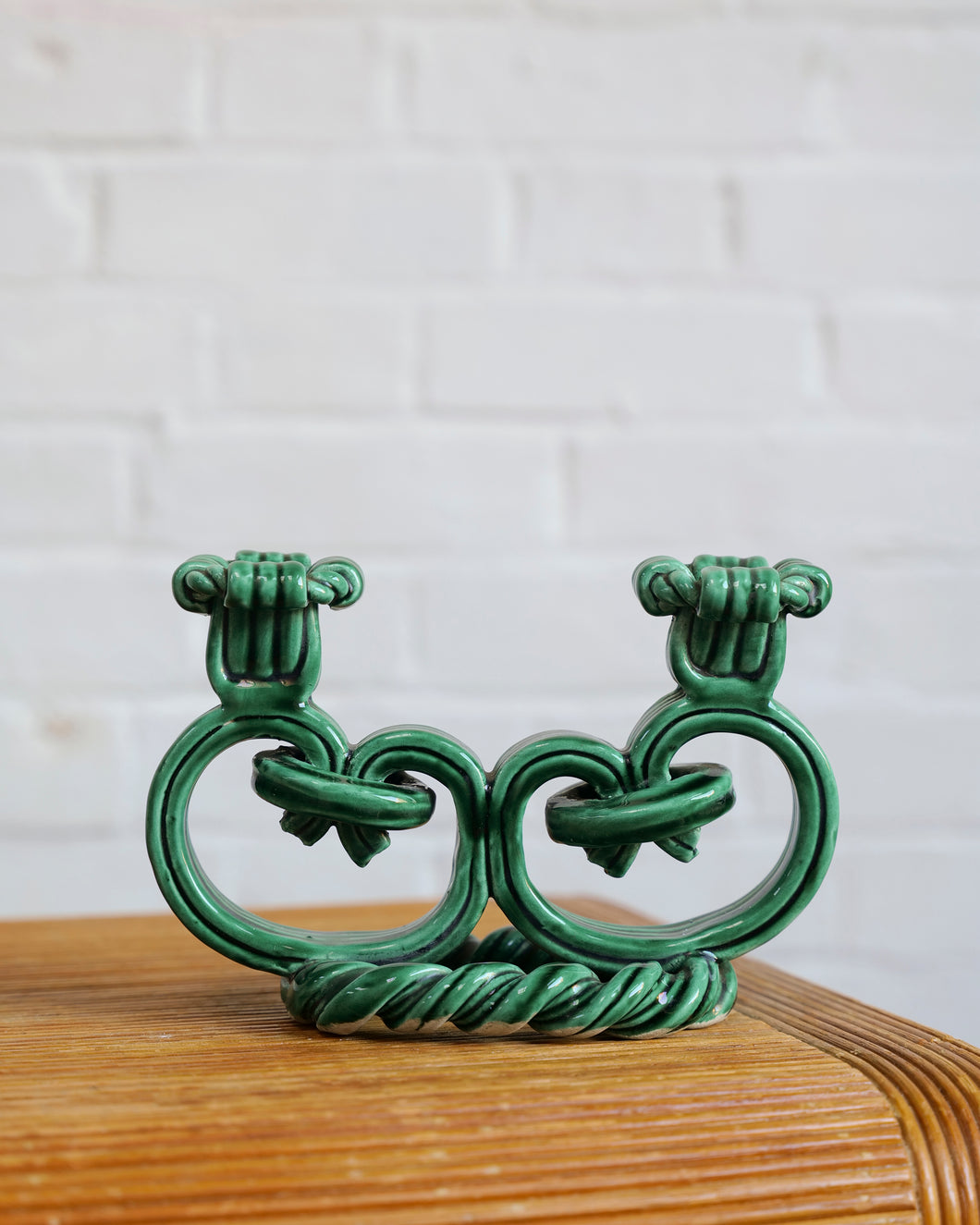 Vivid Jade Green Ceramic Vallauris Candlesticks