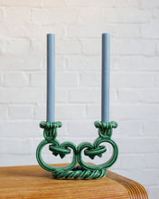 Load image into Gallery viewer, Vivid Jade Green Ceramic Vallauris Candlesticks
