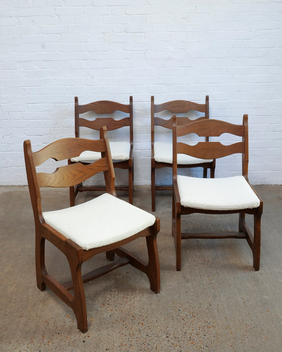 Guillerme Et Chambron razor back chairs in oak and boucle 1950s