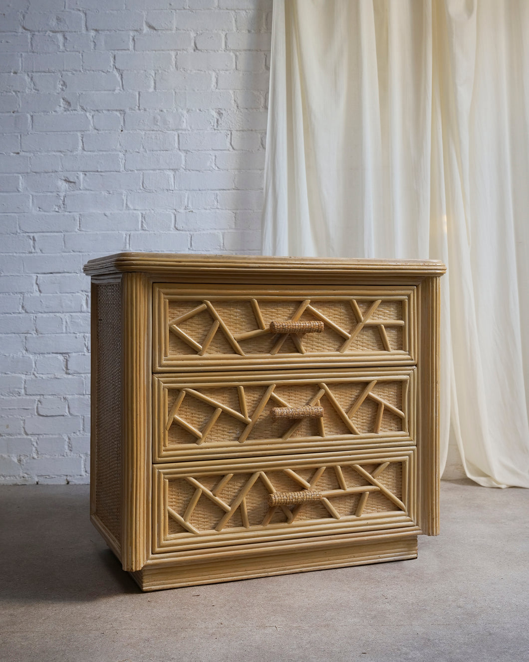 Pencil Reed and Travertine Chest Of Drawers