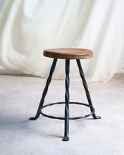 Load image into Gallery viewer, Oak and Wrought Iron Stool
