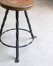 Load image into Gallery viewer, Oak and Wrought Iron Stool
