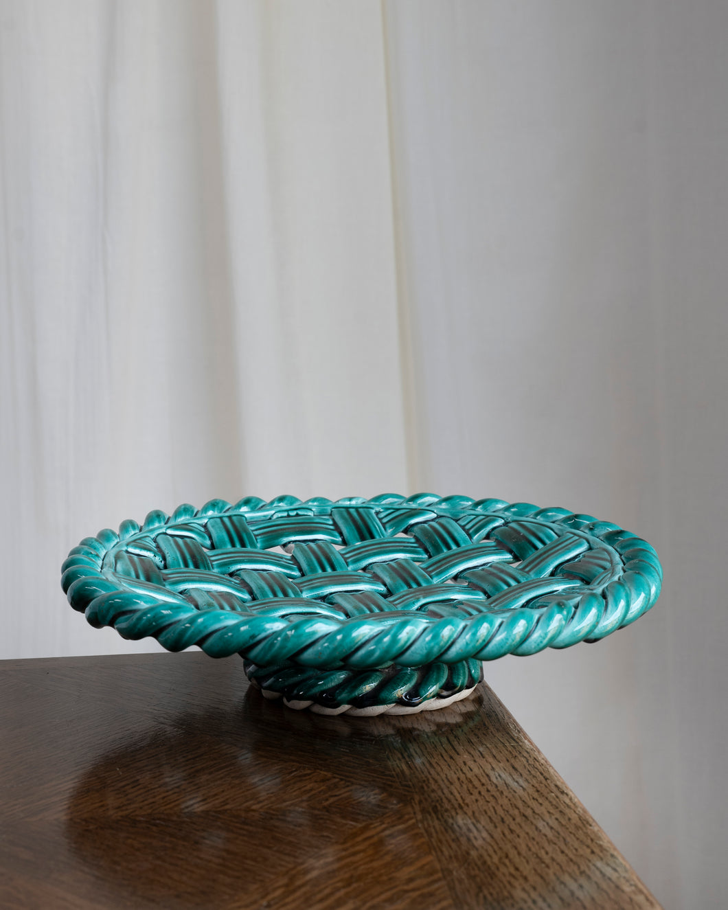 Ceramic Jade Green Vallauris Pedestal dish