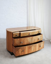 Load image into Gallery viewer, Honey Walnut Veneer Bow Fronted Chest Of Drawers
