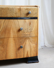 Load image into Gallery viewer, Honey Walnut Veneer Bow Fronted Chest Of Drawers
