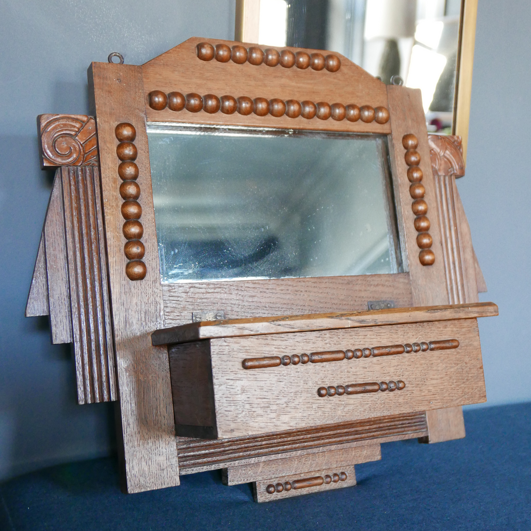 Art Deco Wooden Mirror Back Candle box with beaded detail 
