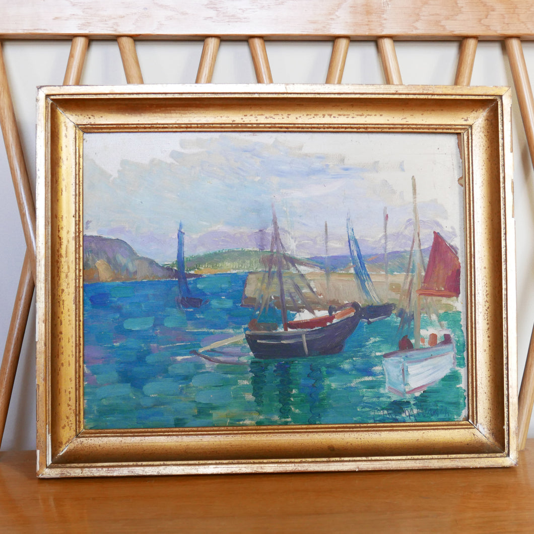 Signed French Seascape Oil on Board