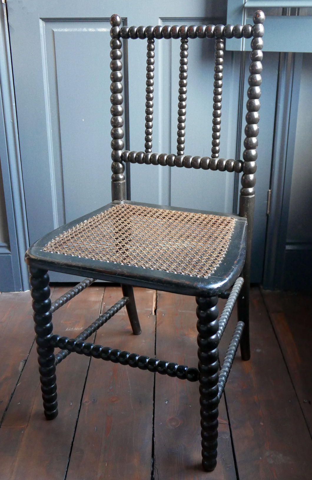 19th Century Ebonised Bobbin Turned Cane Chair