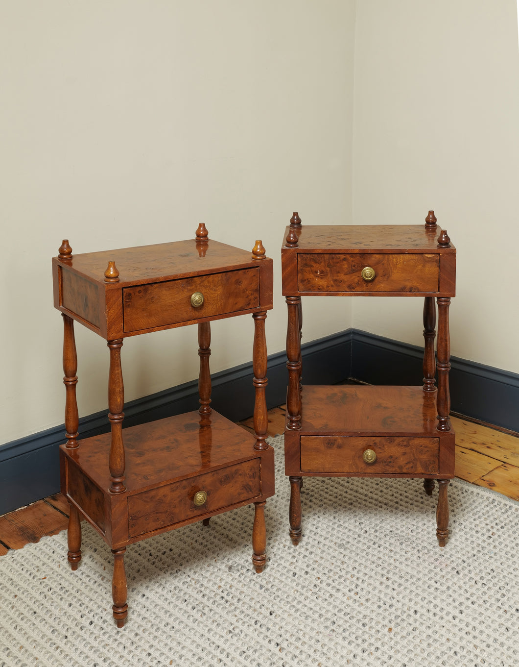 Pair of Antique Burr Walnut Bedside Tables