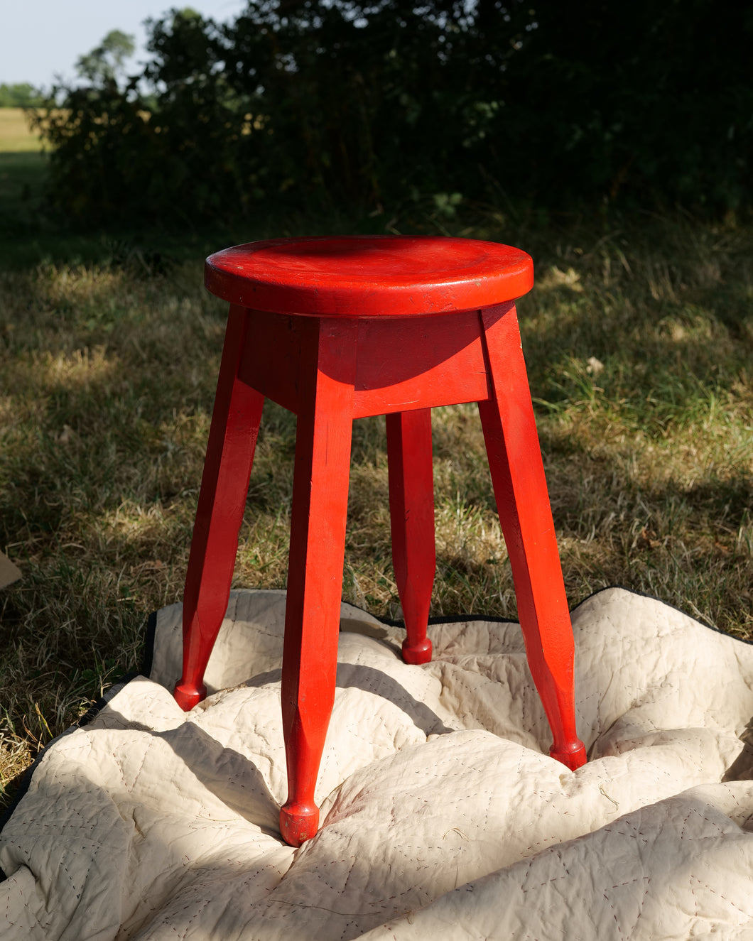 Wooden Red Painted Stool