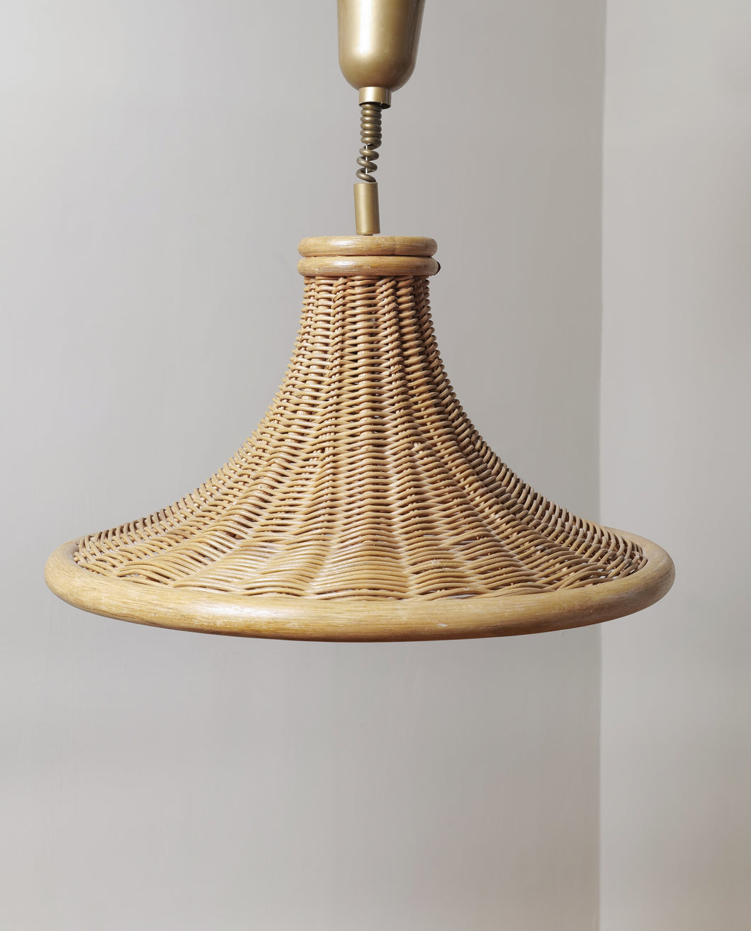 Mid-Century Modern Pull Down Rattan Pendant Lamp