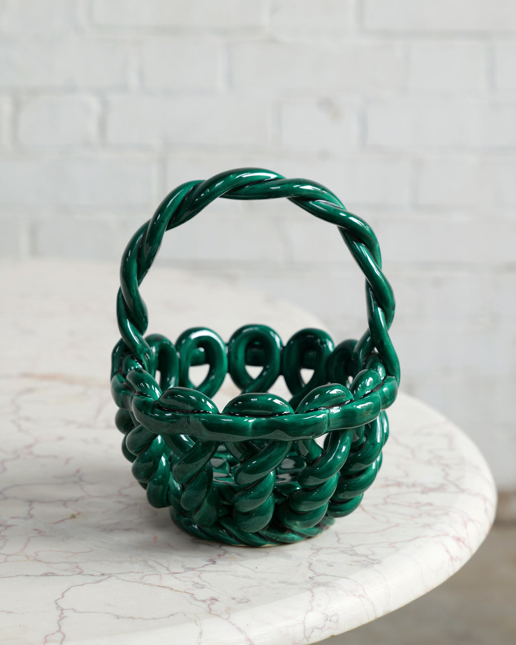 Vallauris Braided Basket In Jade Green Glaze