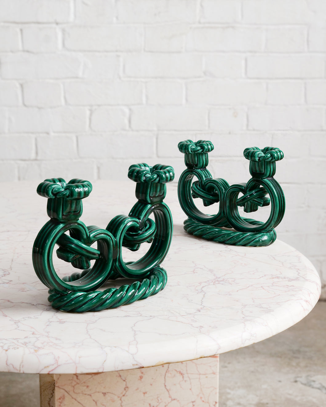 Vivid Jade Green Ceramic Vallauris Candlesticks