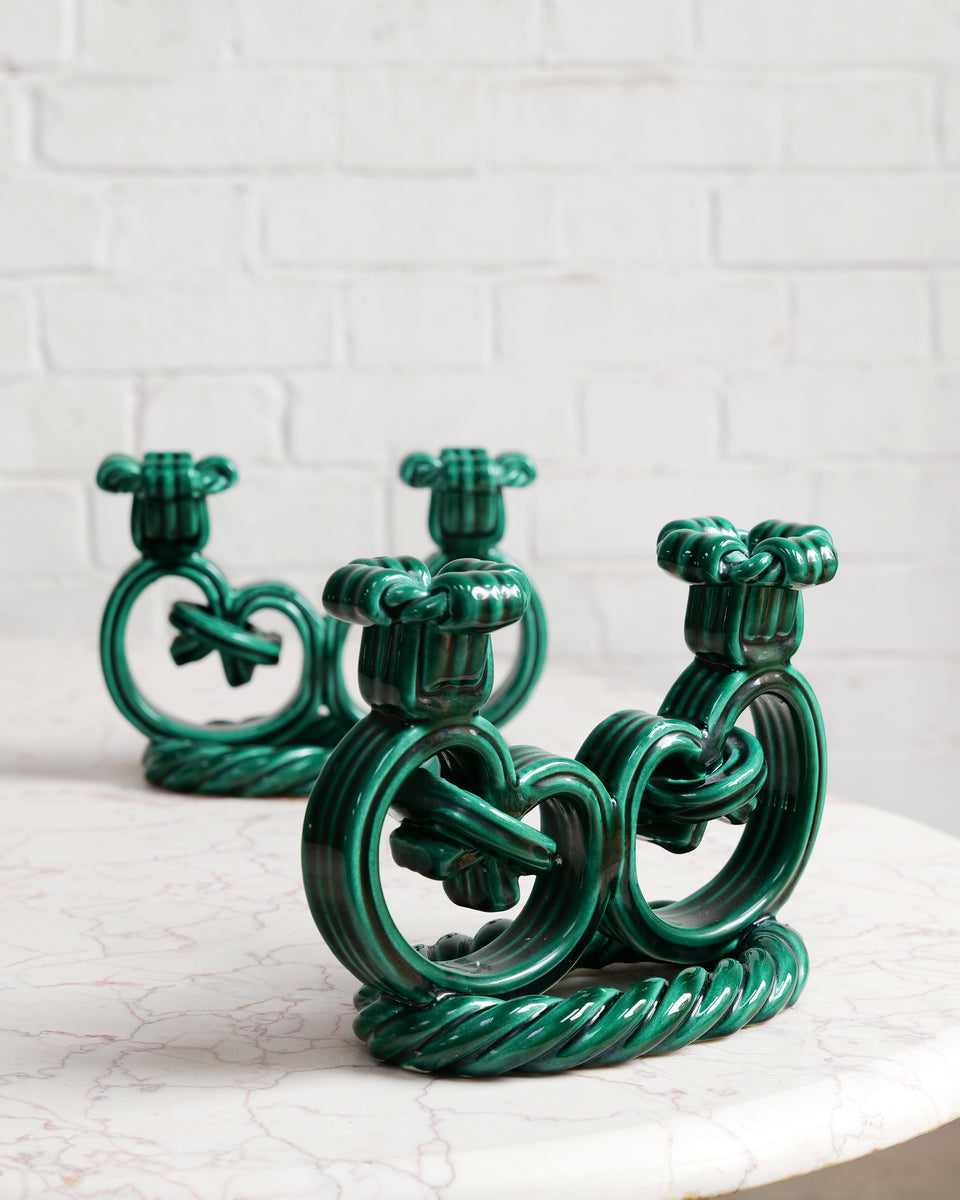 Vivid Jade Green Ceramic Vallauris Candlesticks – Vantage Living
