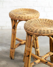 Load image into Gallery viewer, Pair Of Wicker And Bamboo Stools
