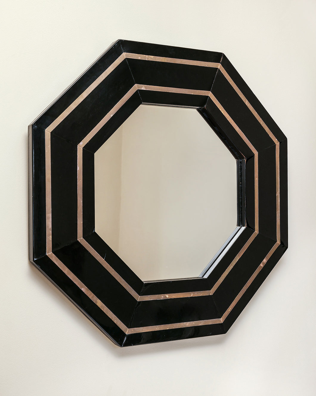Black Lacquered Hexagonal Mirror By Jean Claude Mahey