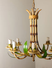 Load image into Gallery viewer, Large French Faux Bamboo 8 Light Tôleware Chandelier.
