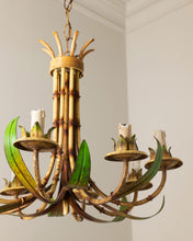 Load image into Gallery viewer, Large French Faux Bamboo 8 Light Tôleware Chandelier.
