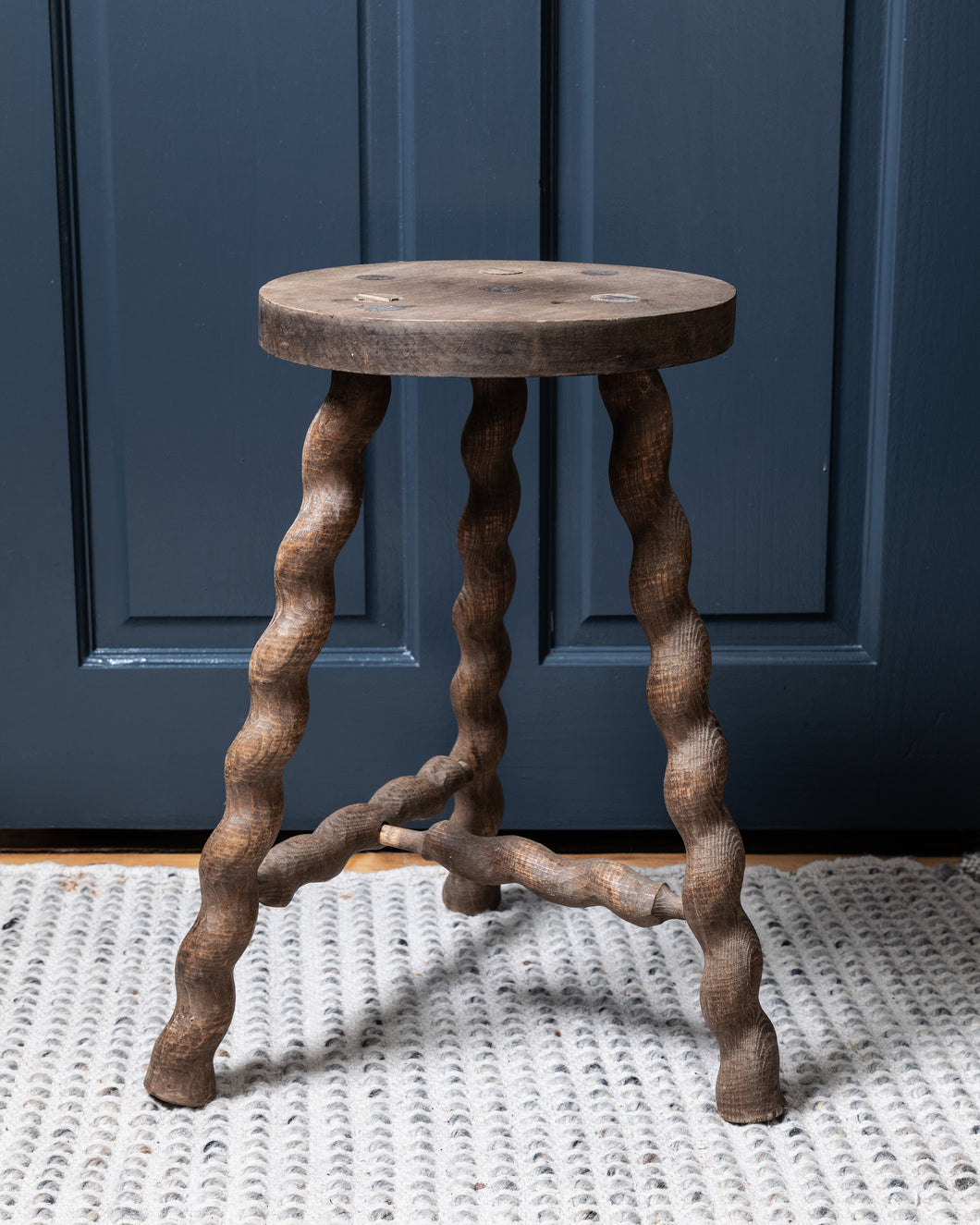 French Wooden Stool with Twisted Legs