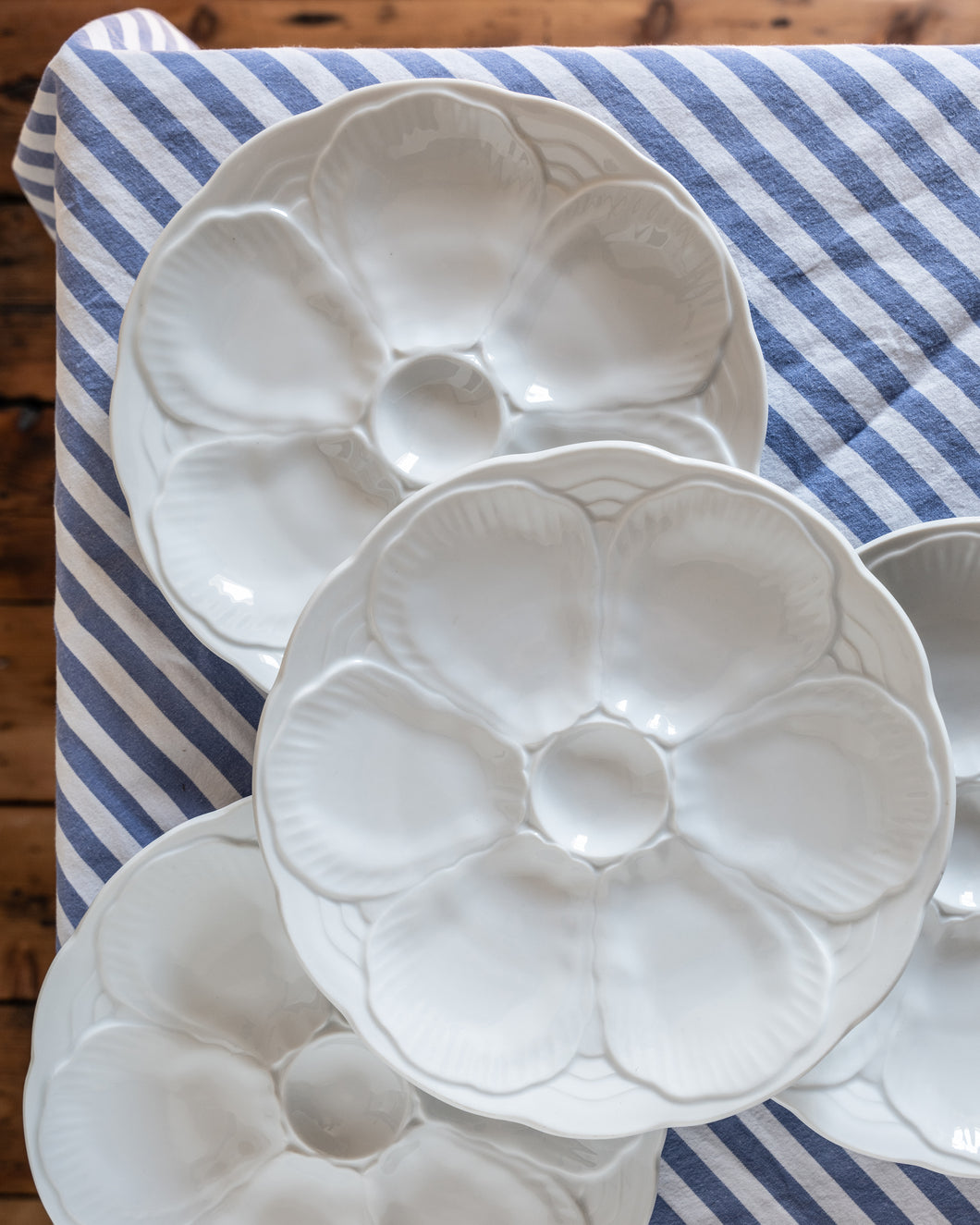 French Set Of Six White Oyster Plates