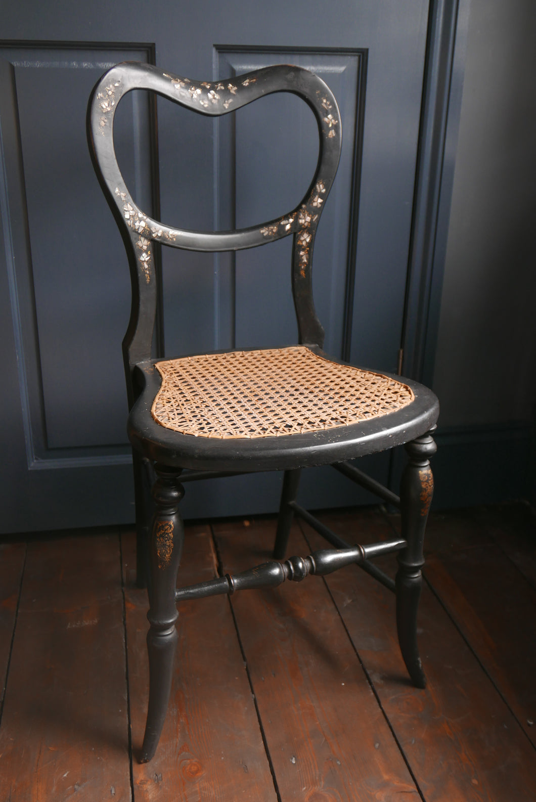 Ebonised Victorian Balloon Back Chair With Mother Of Pearl Detail