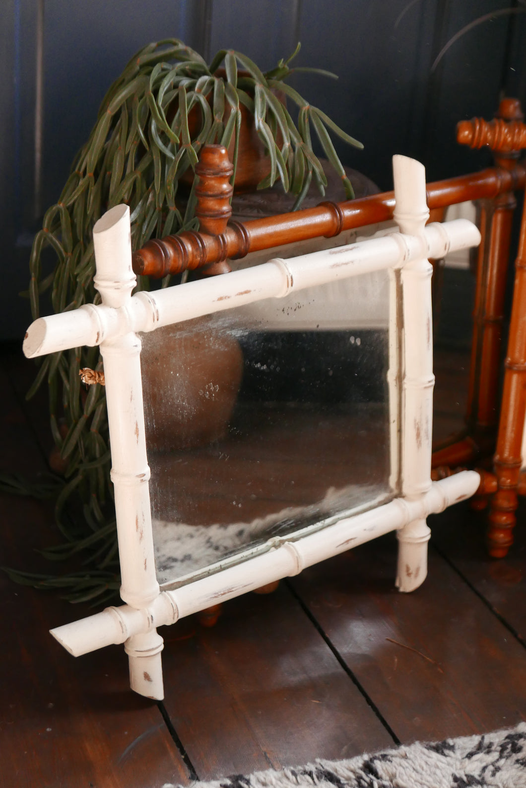 French Faux Bamboo Painted White Mirror