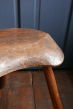 Load image into Gallery viewer, Hand Carved Three Legged Primitive French Elm Stool
