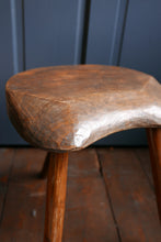 Load image into Gallery viewer, Hand Carved Three Legged Primitive French Elm Stool
