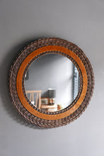 Load image into Gallery viewer, Mid Century Woven Wicker And Teak Round Mirror
