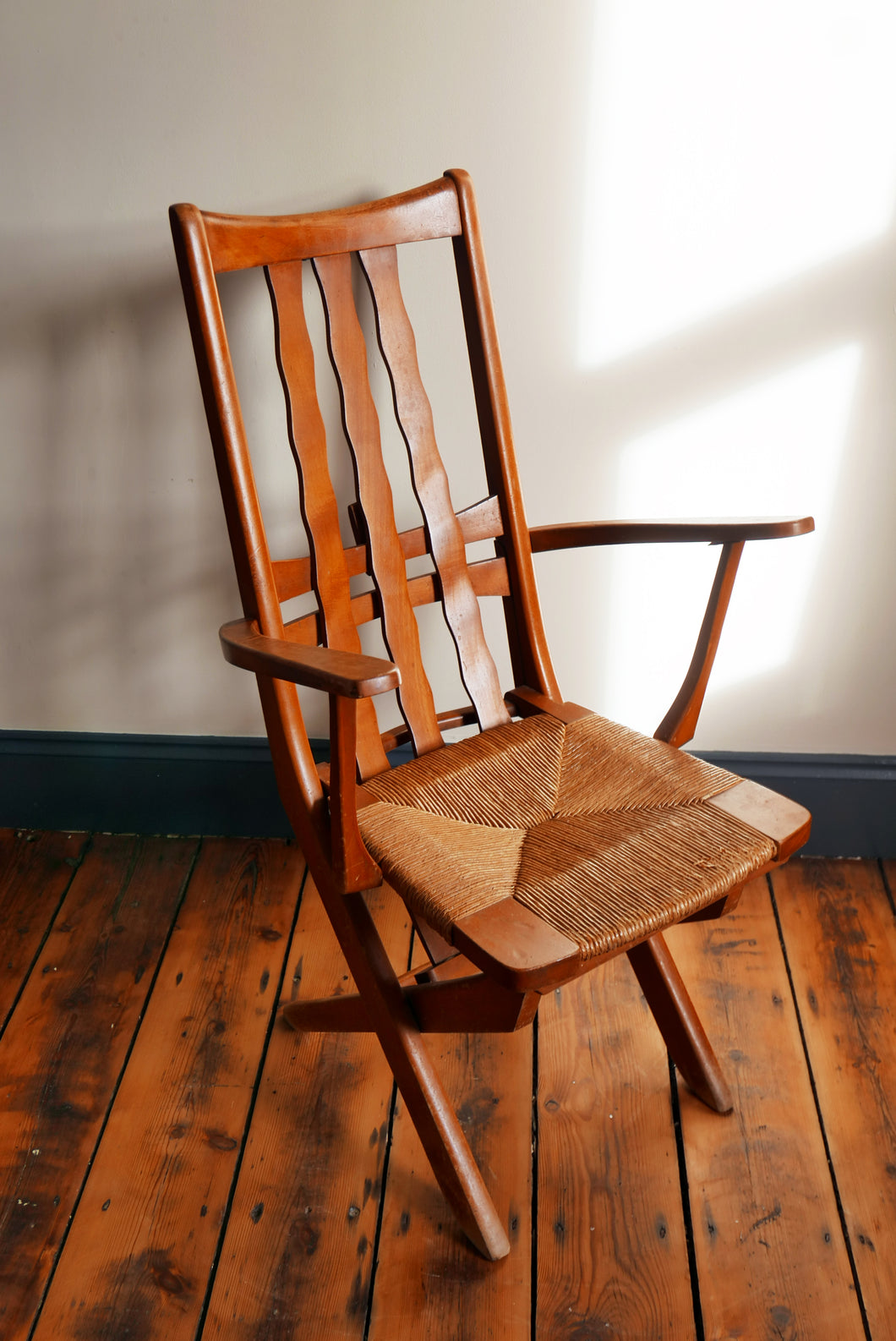 French Modernist Reclining Oak Chair