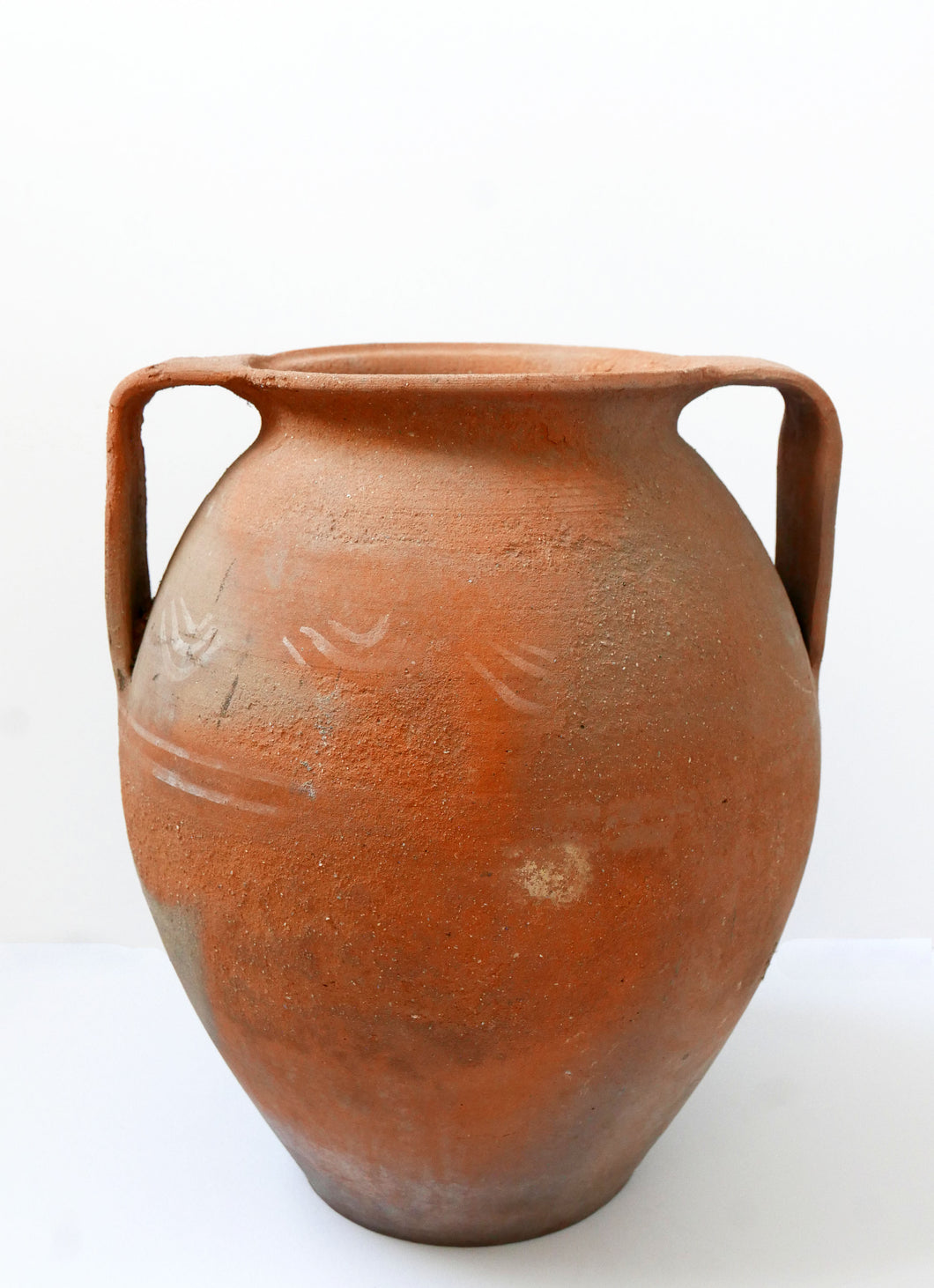 Terracotta hand painted vintage urn 