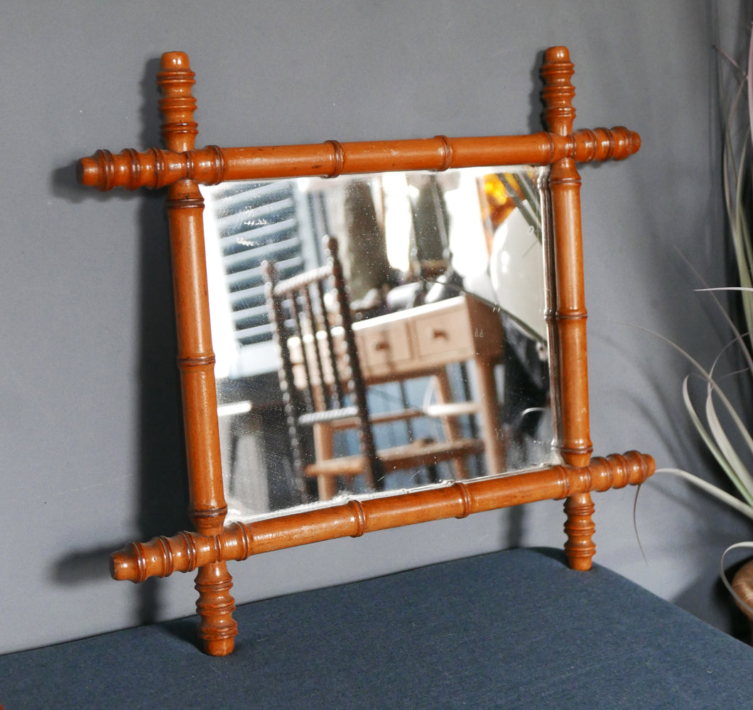 French Antique Chinoiserie Style Faux Bamboo Mirror - Circa 1910
