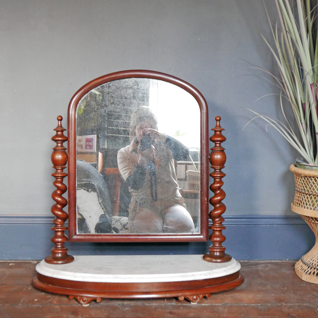 Victorian Mahogany And Marble Barley Twist Dressing Table Mirror