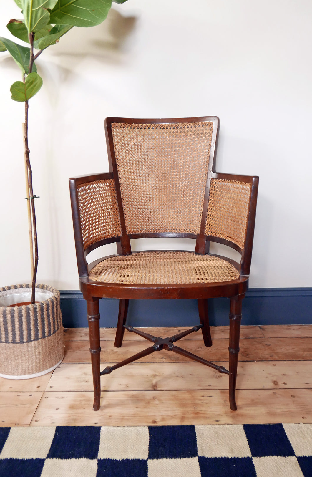 Regency Style Mahogany Cane Chair With Faux Bamboo Legs