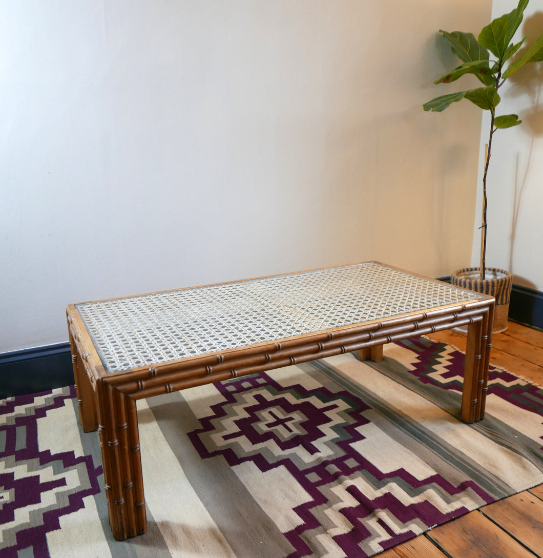 Vintage Faux Bamboo and Oversized Cane Coffee Table