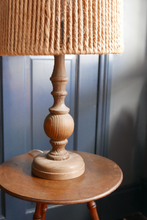 Load image into Gallery viewer, Vintage wooden turned lamp with rope shade 
