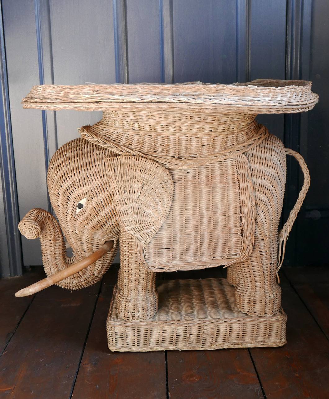 Vintage French Wicker Elephant Side Table