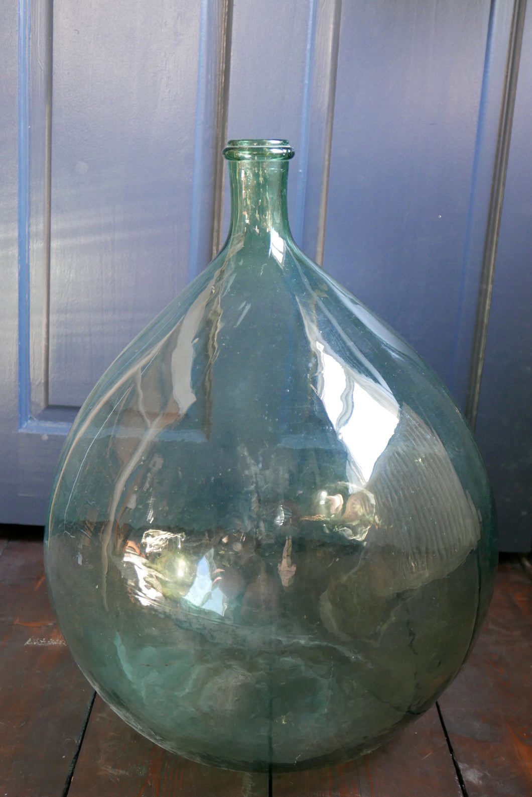 Antique Green Hand blown Glass Demijohn - Large
