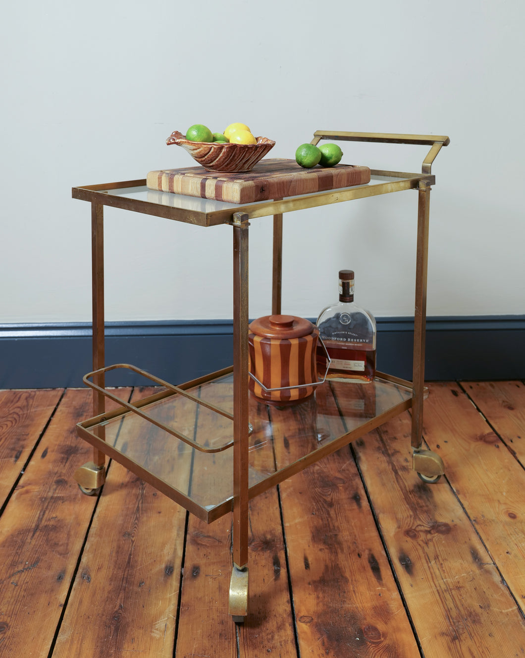 Antique French Brass Bar Cart / Drinks Trolly