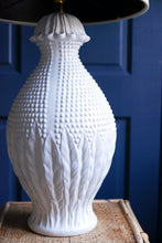 Load image into Gallery viewer, Mid Century White Ceramic Lamp with leaves and bobble effect. 
