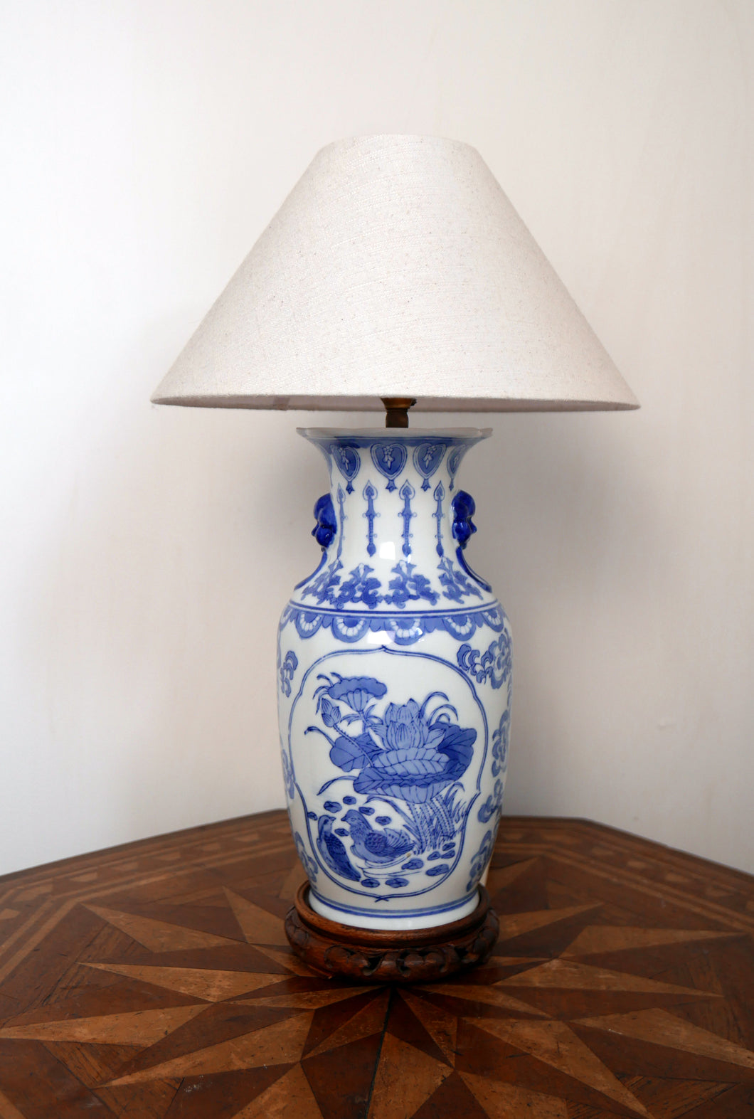 A Blue And White Porcelain Chinese Table Lamp