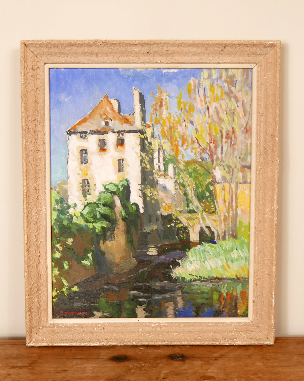 French Framed Oil On Canvas of a Chateau